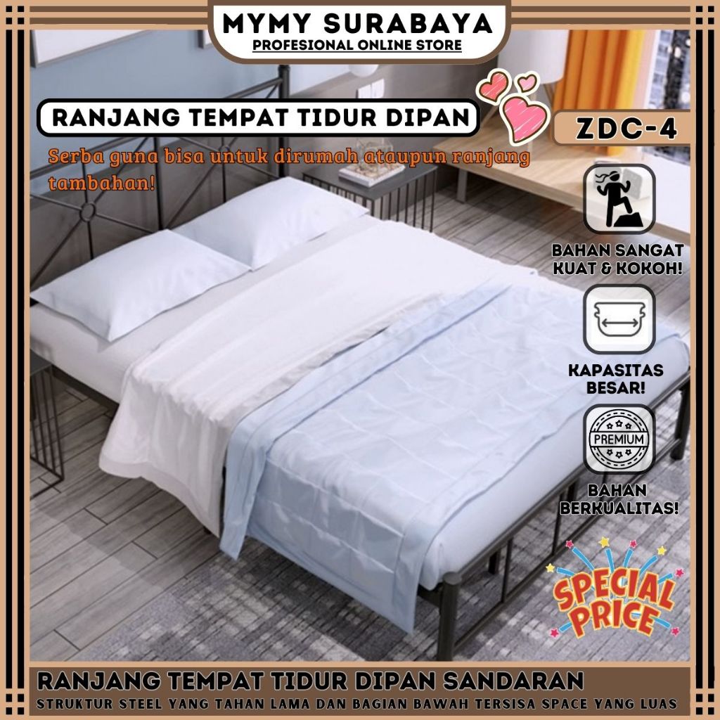 MYMY.SURABAYA Ranjang Besi Lipat Tempat Tidur Minimalis Tempat Tidur Dipan Dengan Sandaran Ranjang B