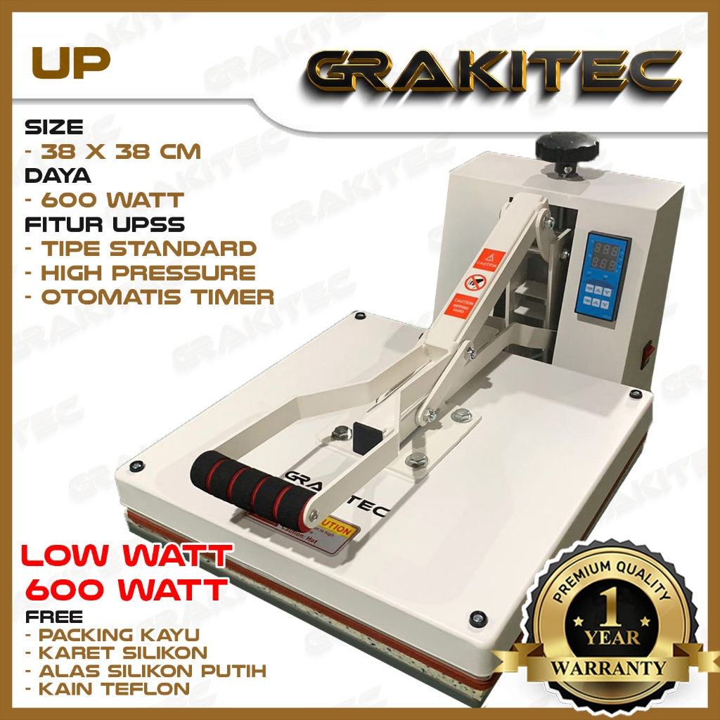 Grakitec Mesin Heat Press Type UP Sablon Kaos 38x38 600 Watt pku