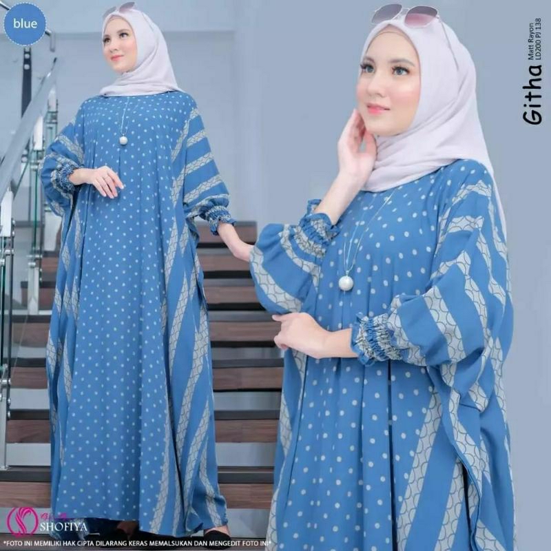 Githa Kaftan Rayon Premium - Kaftan Polkadot Busui Lengan Panjang Kaftan Simple Elegan Jumbo Maksi D