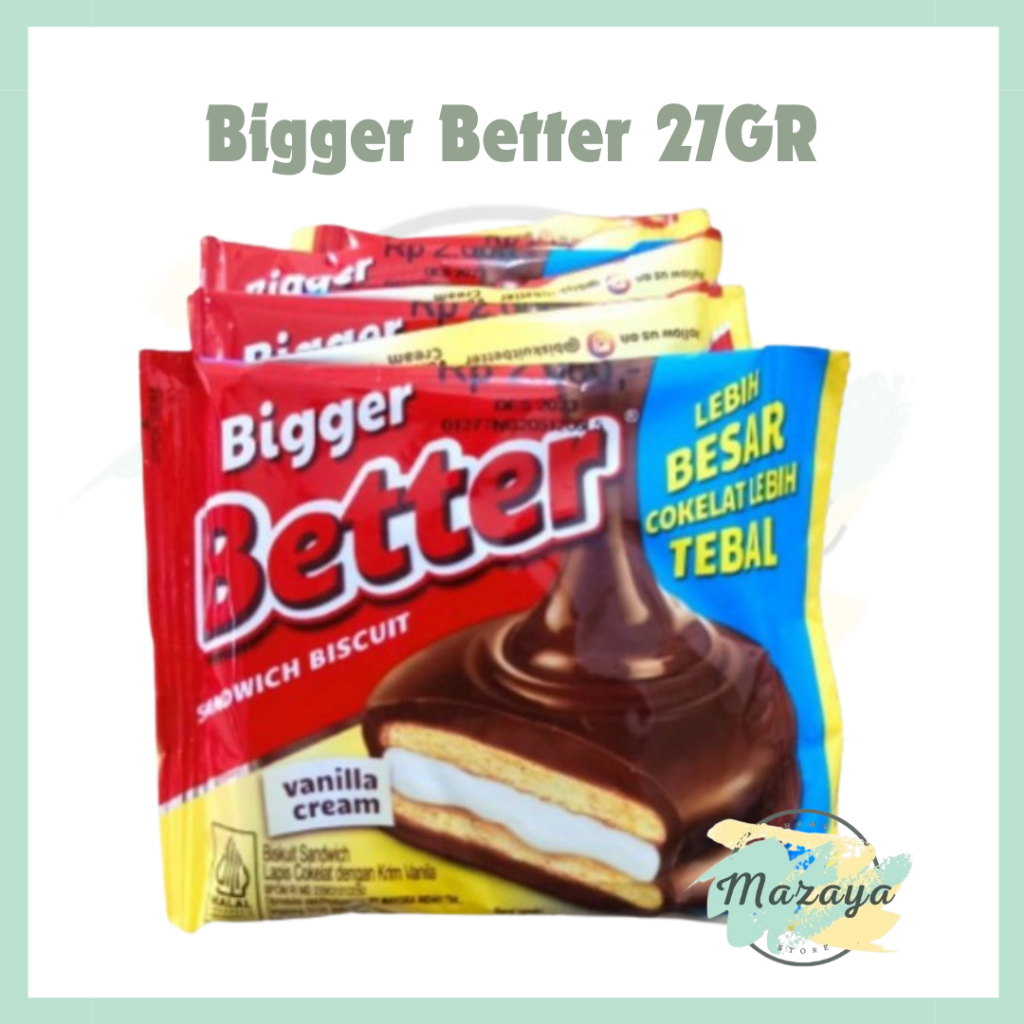 

BIGGER BETTER SANDWICH BISCUIT SACHET 1 RENCENG ISI 10 PCS X 27GR - MAZAYA HOMESTORE