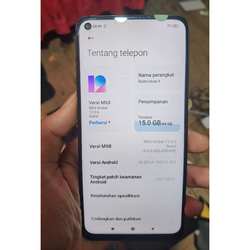 lcd copotan redmi note 9 no minus bersih +batrai partnya komplit tinggal pasang mesin