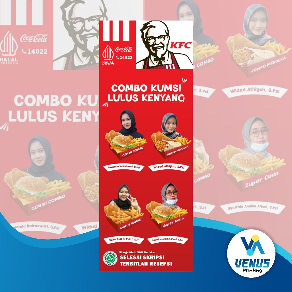 Banner Sidang Skripsi KFC, Spanduk Wisuda KFC, Standing Y Banner Sidang Skripsi Wisuda Free Desain T