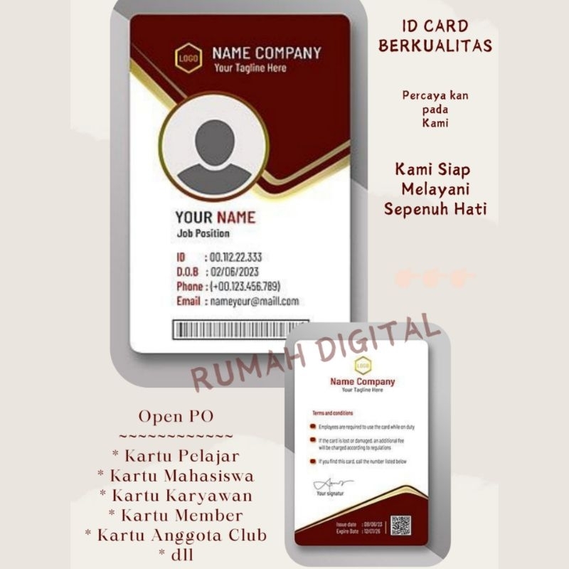 

ID CARD BAHAN PVC UNTUK KARTU PELAJAR KARTU MAHASISWA KARTU KARYAWAN KARTU MEMBER KARTU PESERTA ID CARD MURAH BERKUALITAS