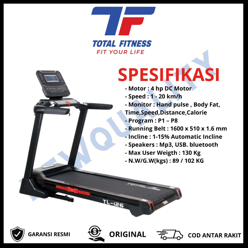 TREADMILL ElEKTRIK TL-126 TOTAL HEALTH GYM-ORIGINAL TOTAL FITNESS