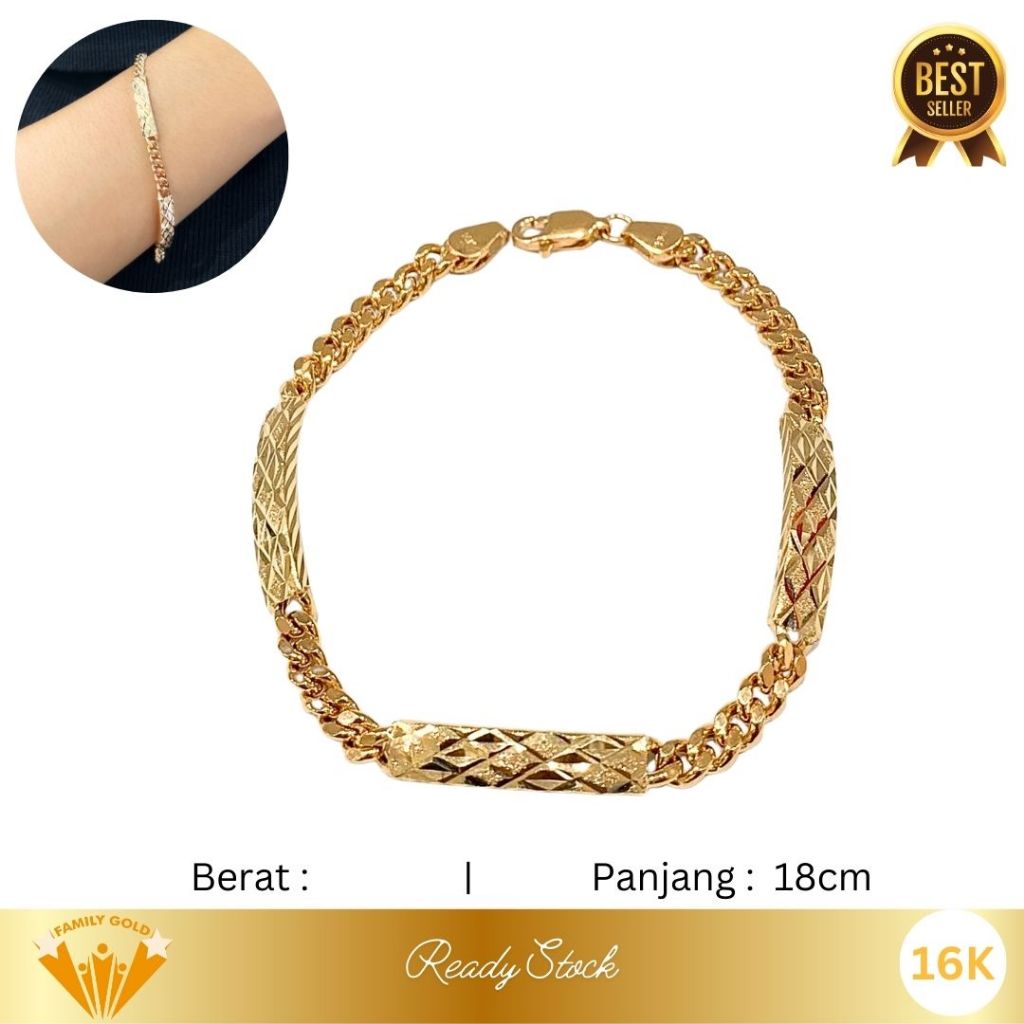 Gelang Emas Kadar 16K Model Prestige Rantai Plat Family Gold