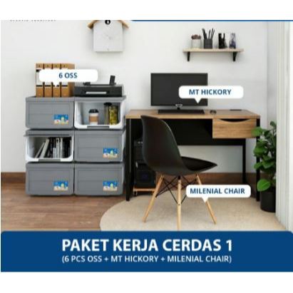 Paket Kerja Cerdas 1 / Meja Belajar + Kursi + Kotak Penyimpanan / Olympic Olymplast 6pcs OSS + 1pc M