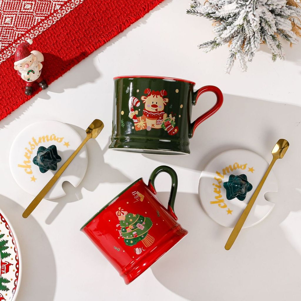 Gelas Natal Tutup Keramik Pohon box biasa by Platefulnco