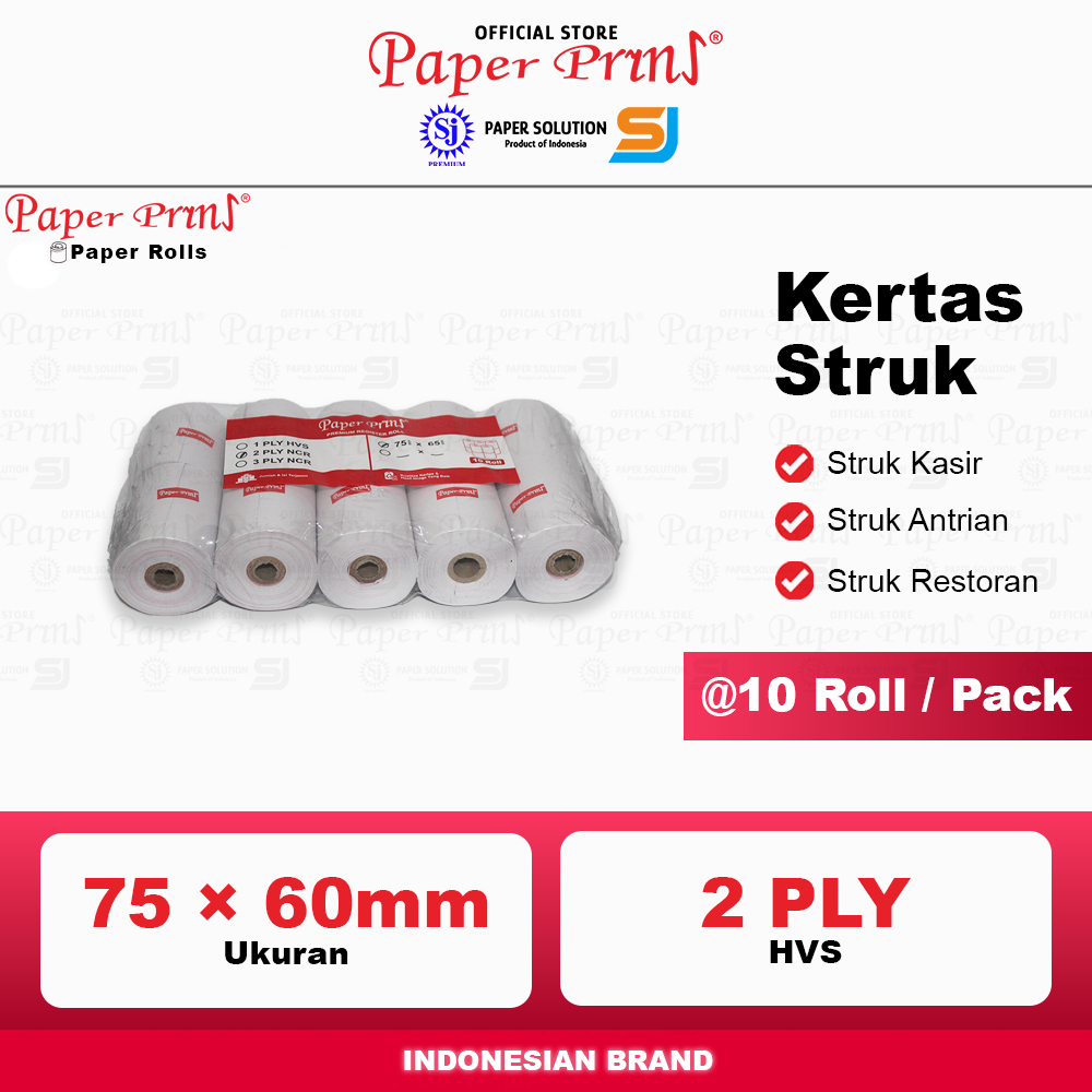 

Kertas Struk Kasir Register Roll NCR Paperpryns 2PLY 75 x 60mm (@10 Roll) RJ4