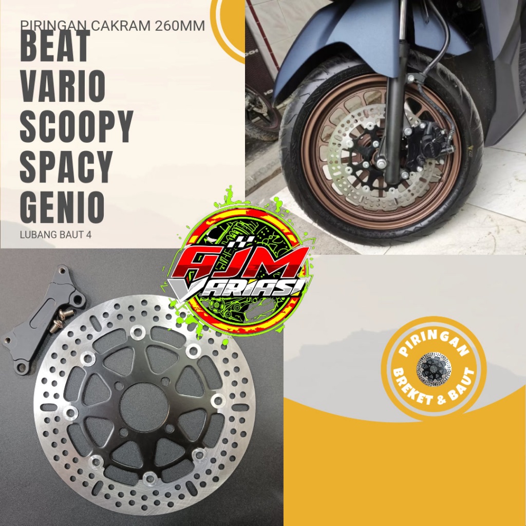 Piringan Cakram Beat/Scoopy/Vario/Genio/Beat Fi Ukuran 260mm Plus Breket