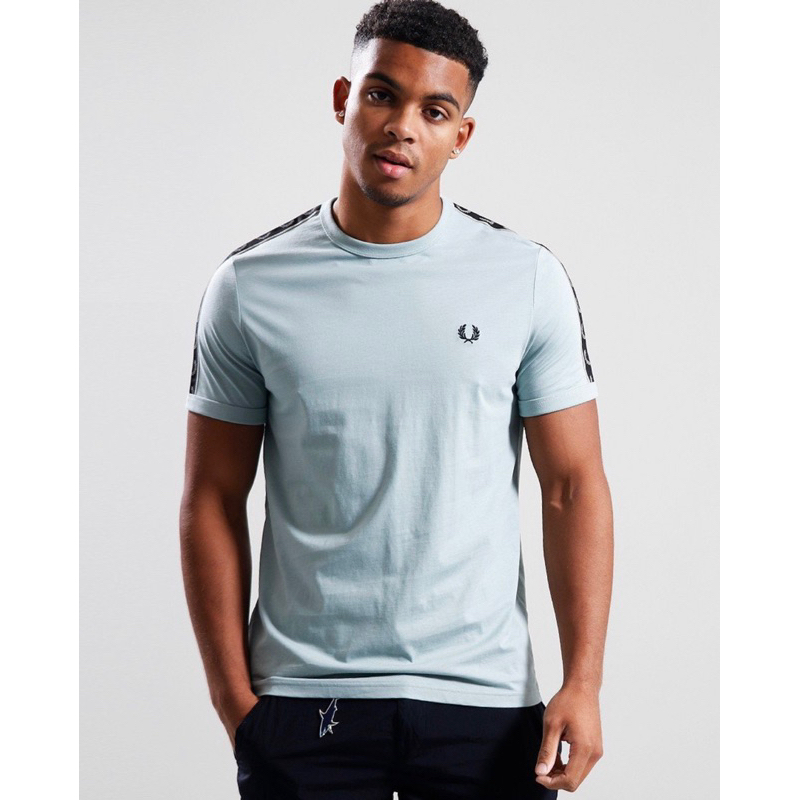 Fred Perry M4613 S22 Contrast Ringer Taped Tshirt In Blue / Grey