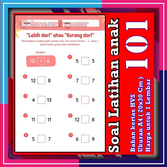 

Soal Latihan Anak Mengenal angka hurup abjad waktu perkalian pembagian pencocokan penjumlahan pengurangan buah tumbuhan warna gambar pansila pulau negara lebar kerja anak SD paud buku cetak hvs kelas 1 2 3 4 Vol-8