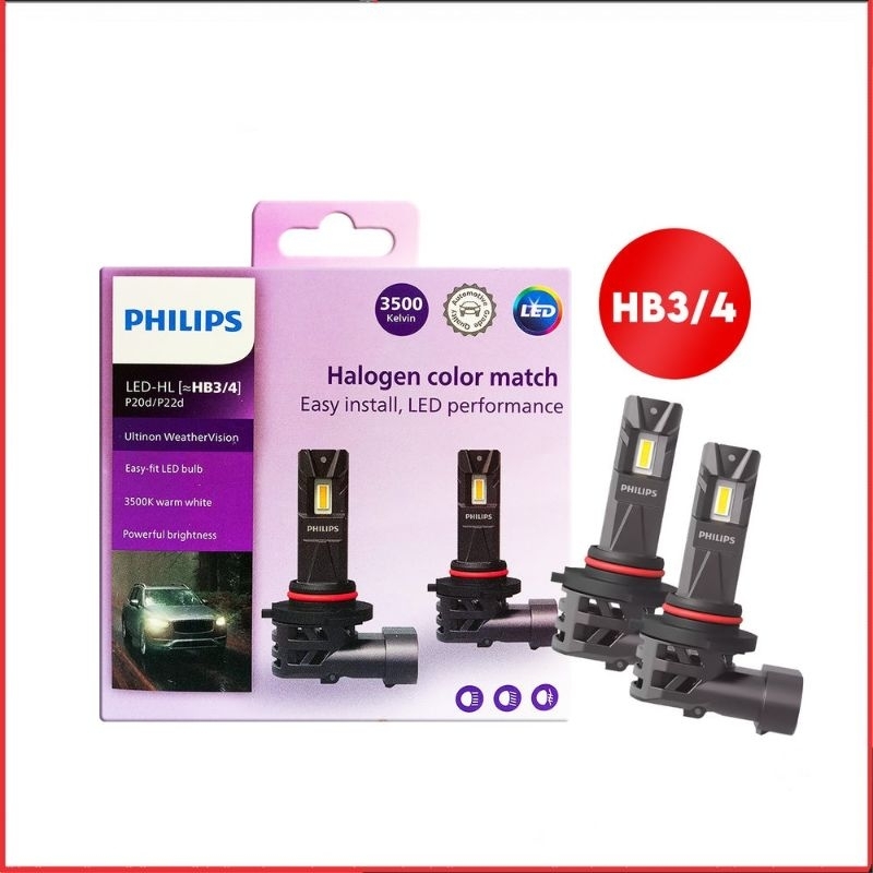 LAMPU MOBIL PHILIPS WEATHER VISION LED HB3 HB4 3500K WARNA KUNING