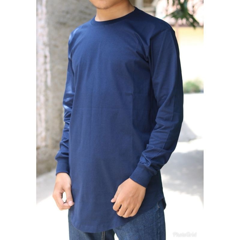 KAOS POLOS COMBED KURTA LONGLINE LENGAN PANJANG UNISEX COWOK CEWEK PRIA WANITA JUMBO OVERSIZE BIG SI