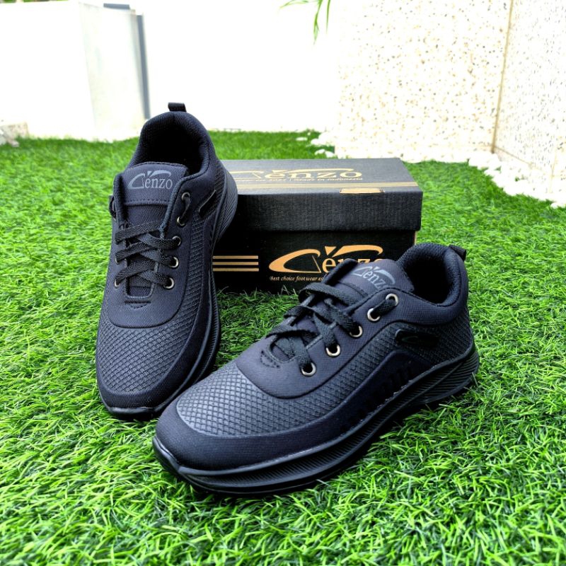 Unik Genzo Gz-12 Sepatu Sekolah Hitam Polos New Model Sepatu Sneakers Olahraga Pria Wanita Full
