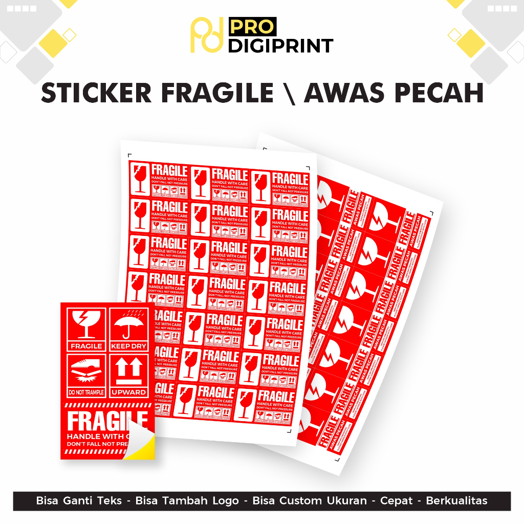 

Stiker Fragile Awas Pecah Sudah Termasuk Cutting Ukuran A3+ ( Pro Digiprint )