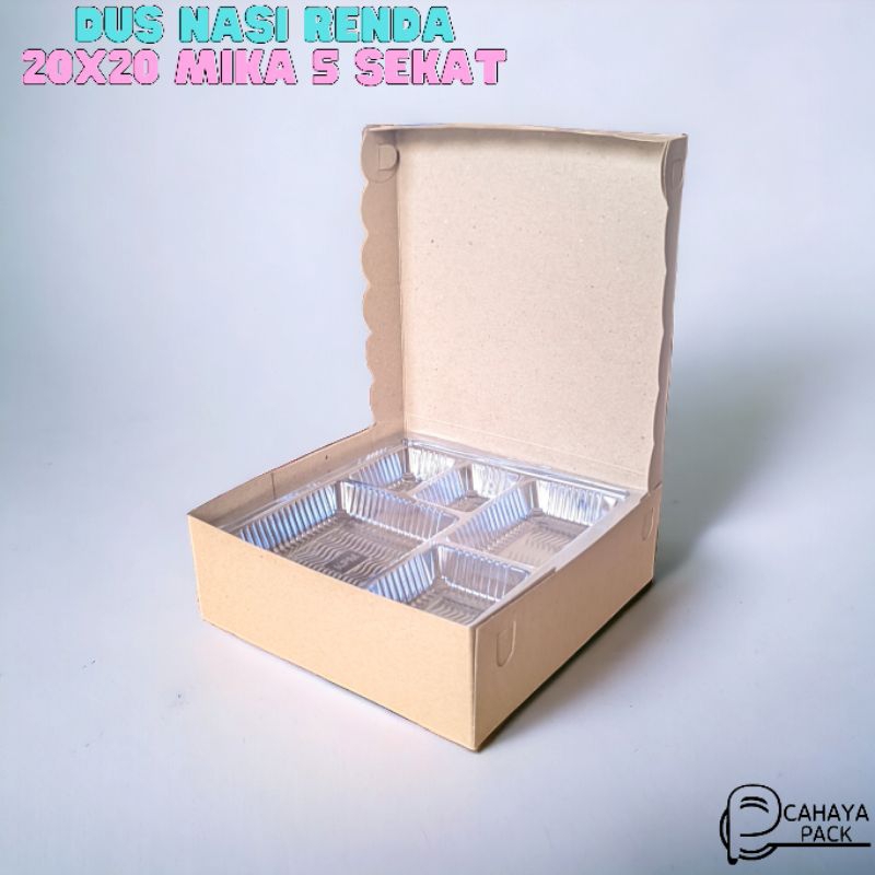 

kotak nasi renda 20 x 20 + mika box kraft Renda R10k non laminasi perpack isi 50