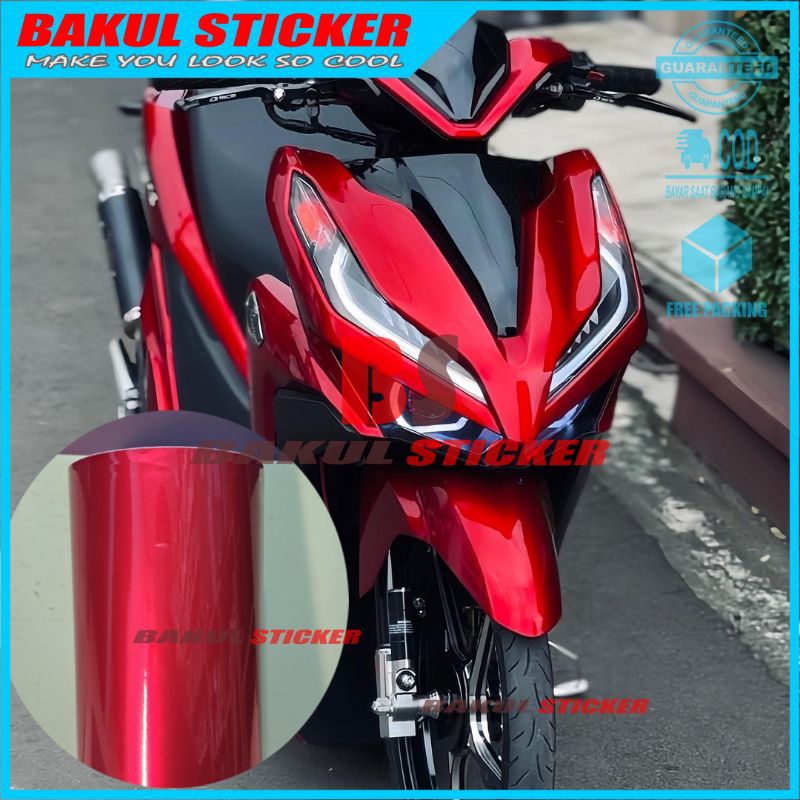 SKOTLET STIKER MOTOR METALIK CANDY GLOSSY SCOTLITE RED MATTE CHROME STICKER SKOTLET MERAH DOFF LEBAR