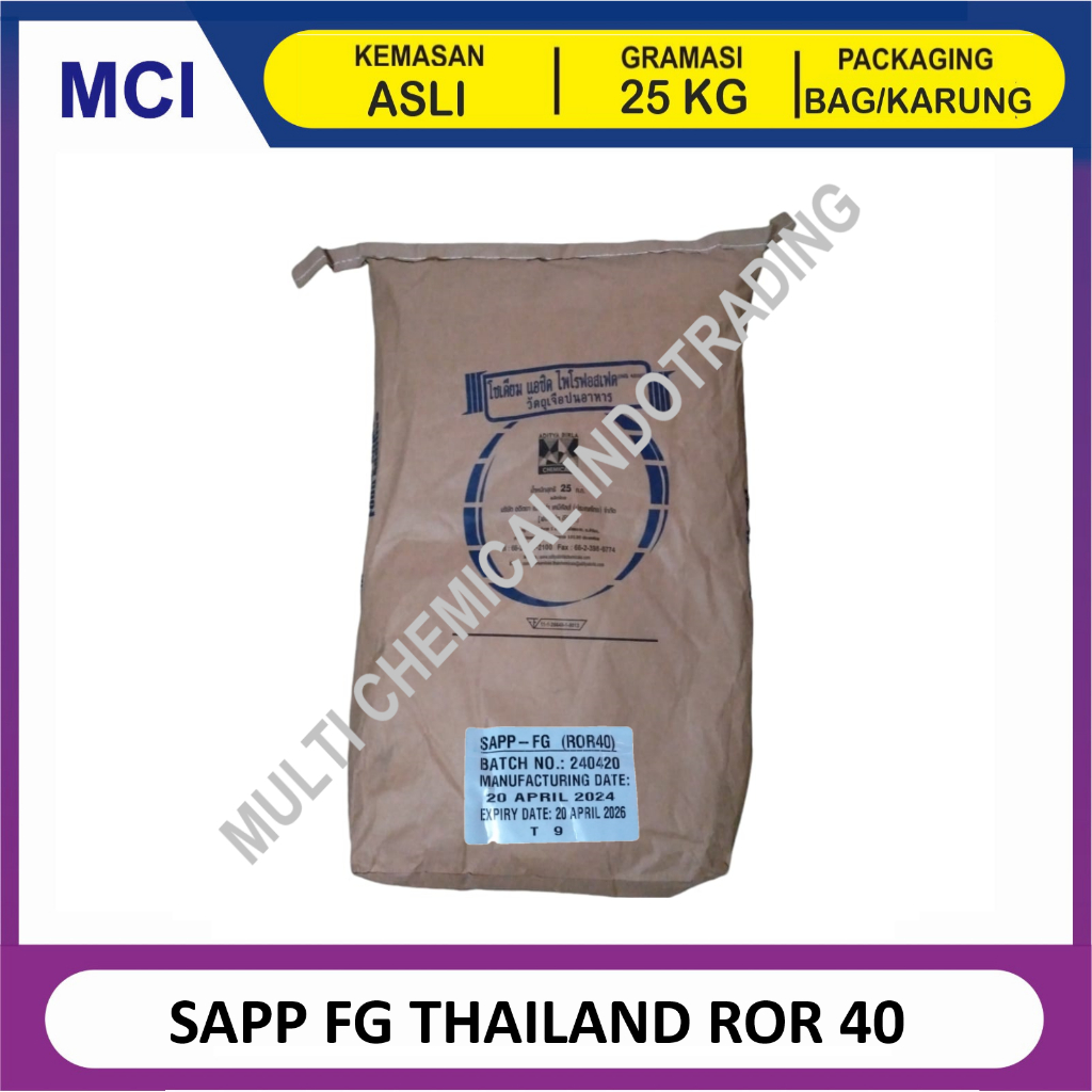 

SODIUM ACID PYROPHOSPATE / SAPP ex. THAILAND ROR 40 - 1 BAG 25 KG
