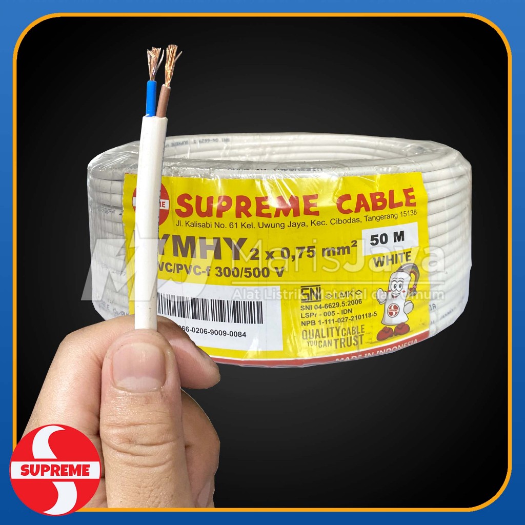 Kabel Listrik SUPREME NYMHY 2x0,75 2x0.75 mm² Roll (PER METER) Warna PUTIH