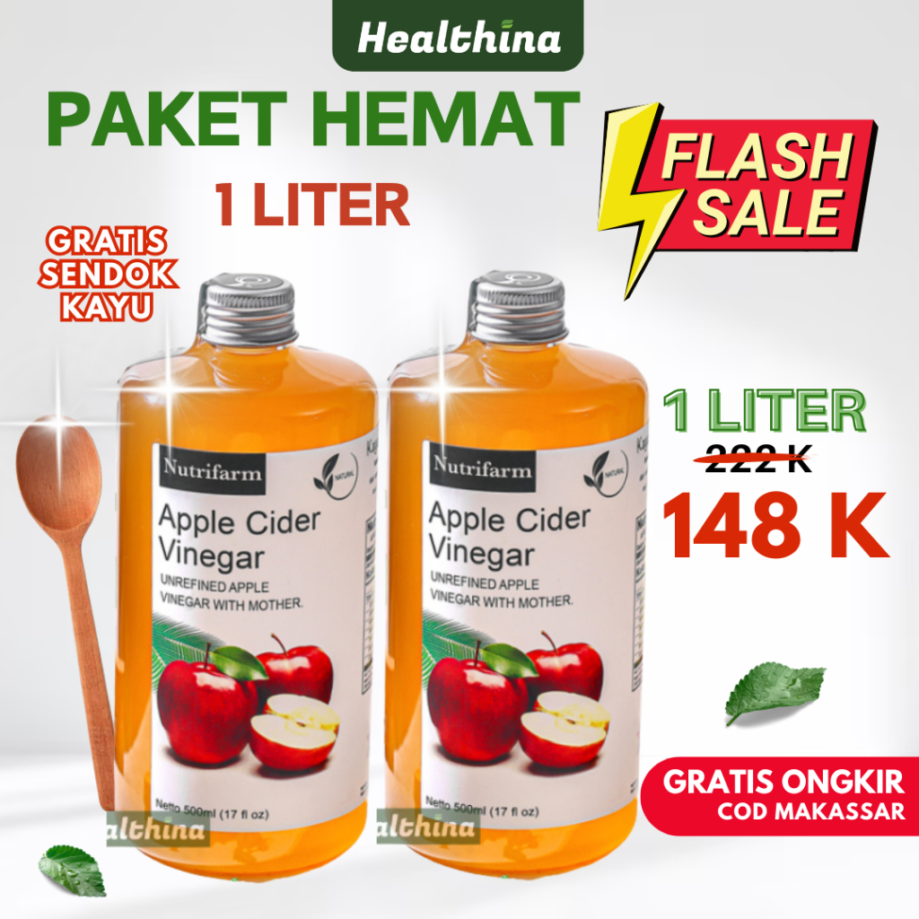 

PAKET HEMAT 1 LITER Cuka Apel Nutrifarm | Apple Cider | Detoks & Diet | COD Makassar + Free Sendok
