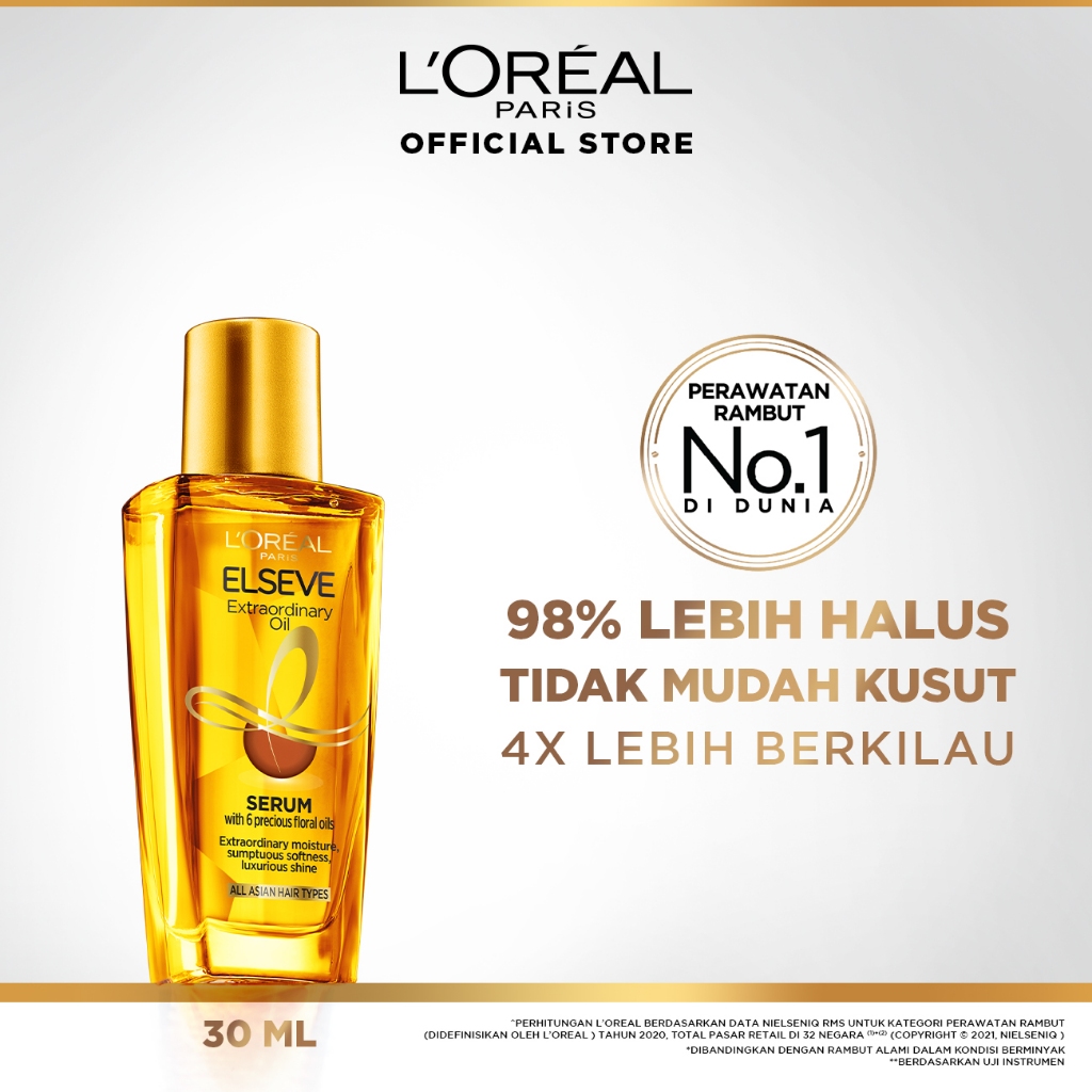 L'Oreal Paris Elseve Extraordinary Oil Gold Hair Treatment Serum 30ml -  Rambut Halus Berkilau dalam