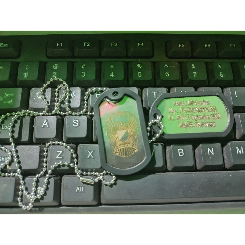 kalung dogtag TNI ad militer silver custom logo nama grafir laser kado souvenir