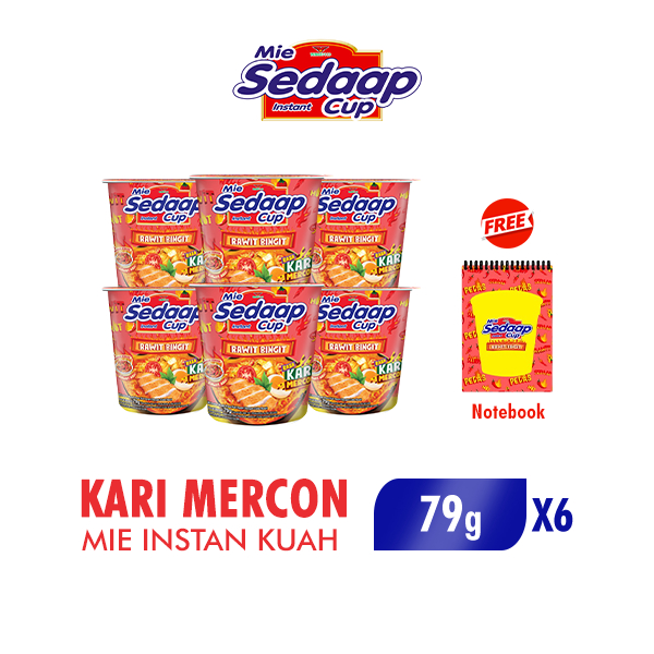 

Sedaap Mie Instan Cup Kari Mercon 79 gr x6 Free Notebook
