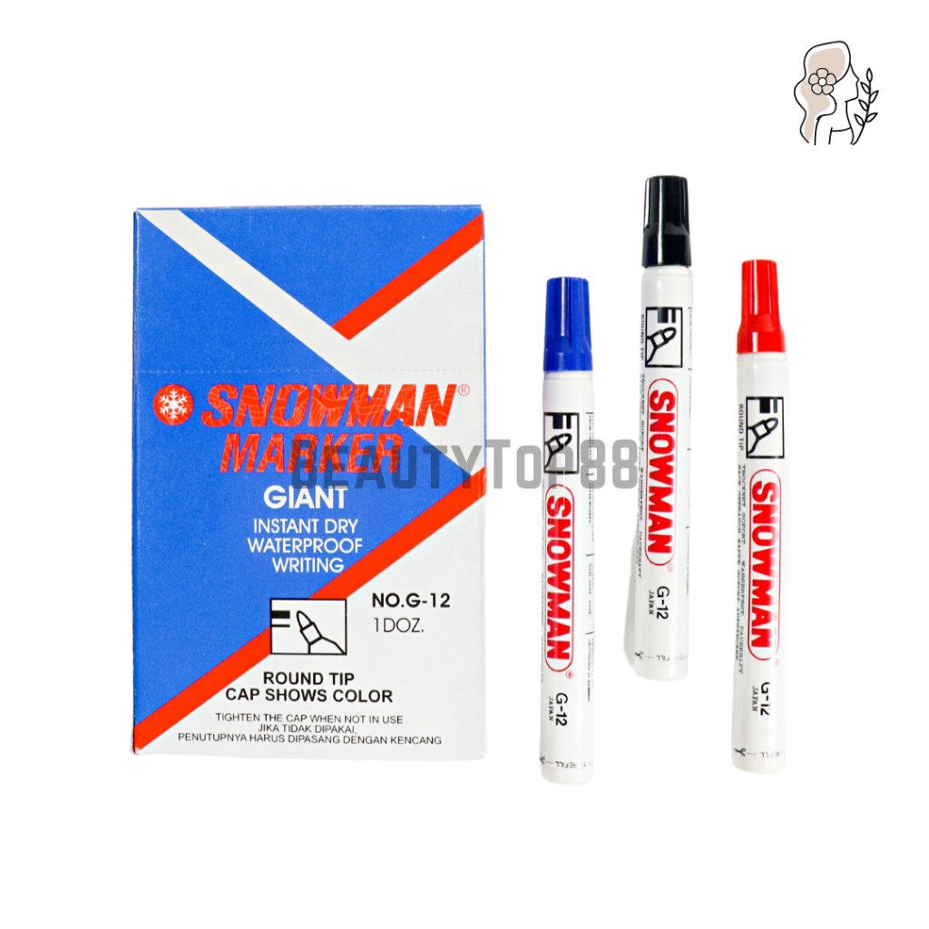 

Snowman Permanent Marker G-12 - Spidol Permanen Tidak Bisa Dihapus Hitam Merah Biru - 100% Original [PER PCS]