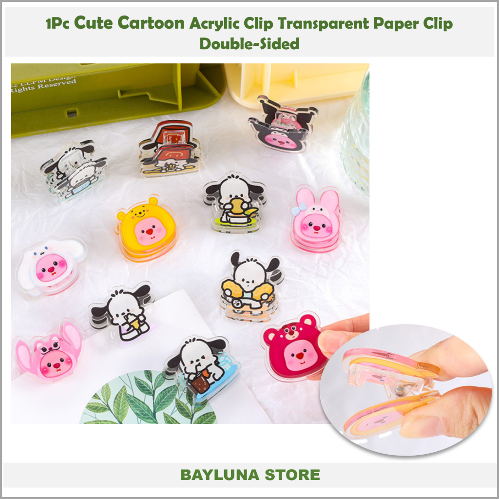 

BYL 1pc Cute Cartoon Acrylic Clip Transparent, Clip Double-Sided Note Clip Small Clip Stationery Office