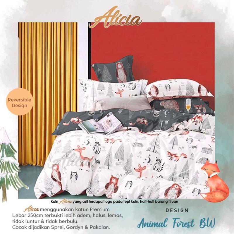 Kain Sprei Meteran Bahan Katun CVC Premium Motif Animal Florest BW Beverly