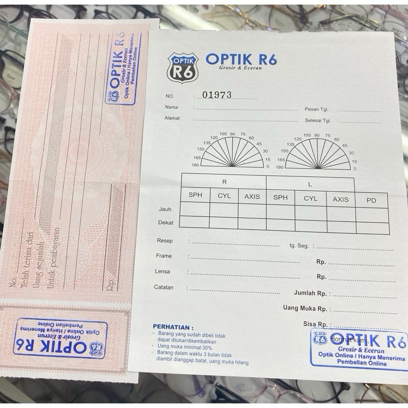 Nota optik | Bon kacamata| kwitansi pembelian kacamata