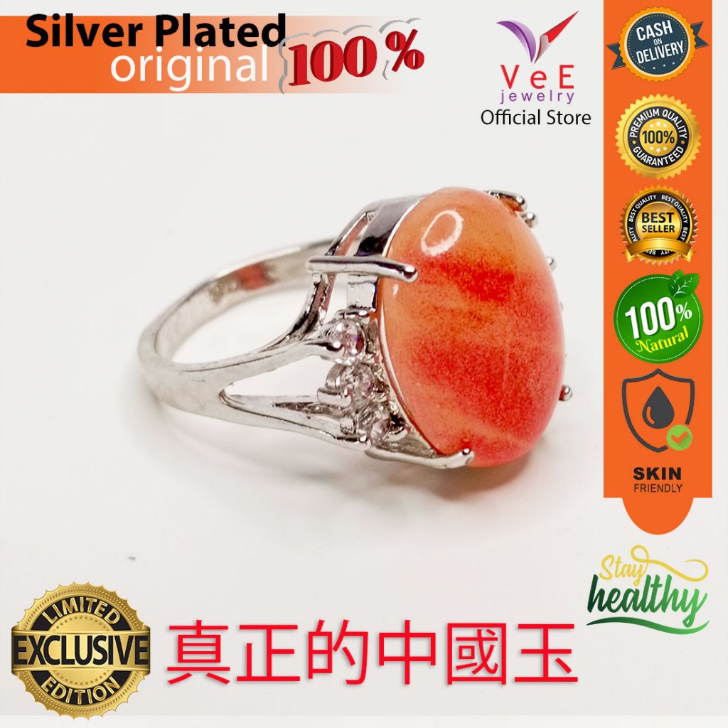 Cincin Wanita Batu Giok Pink Natural Alami Asli Cina Sterling Silver Model 6 - VeE Jewelry Cincin Pe
