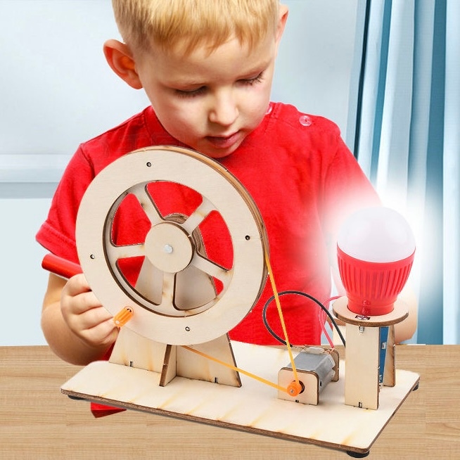 Mainan Edukatif Diy Mainan Generator Mainan Eksperimen Mainan Rakitan Generator Bohlam Kayu Listrik 