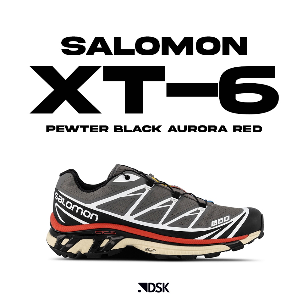 Salomon XT-6 Pewter Black Aurora Red 100% Original BNIB Authentic Guarantee Sneakers  Casual Pria Wa