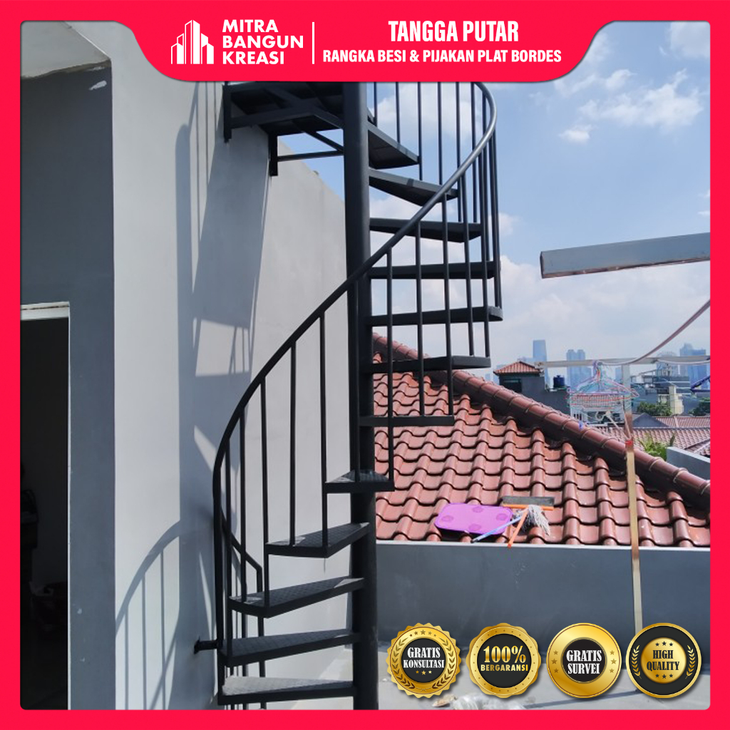 Tangga Besi Putar Spiral Pijakan Bordes minimalis Modern [MT001]