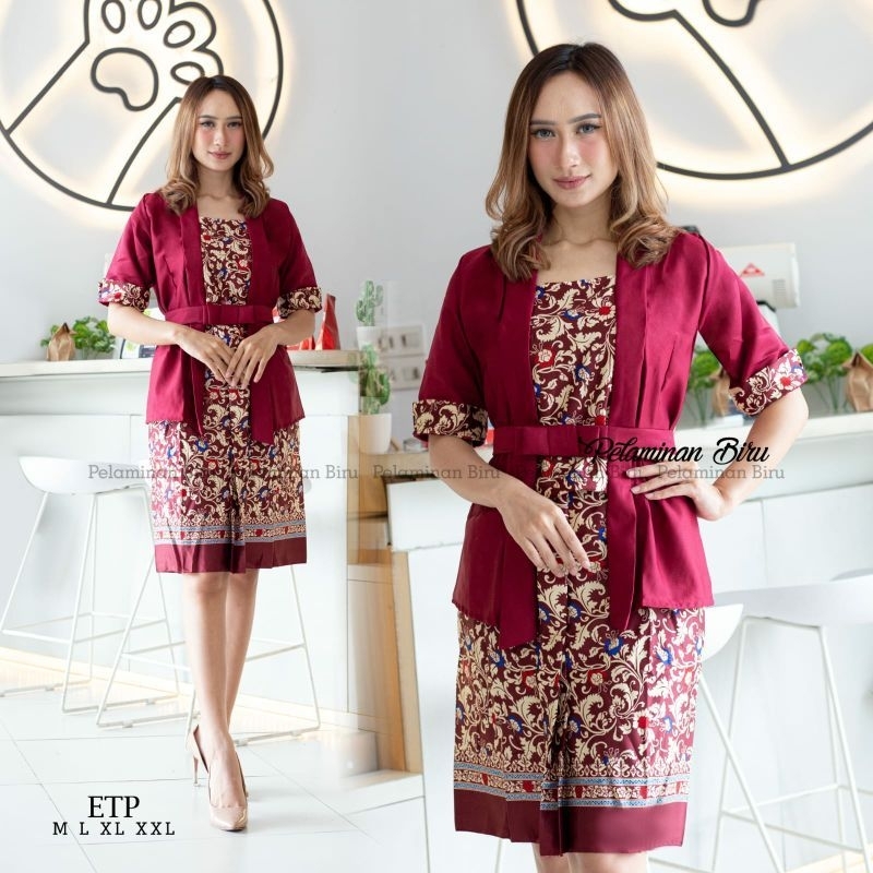 Setelan Kebaya Elnira Tangan Pendek / Kebaya Kombinasi Batik Rok Span / Kebaya Batik / Kebaya Natal 