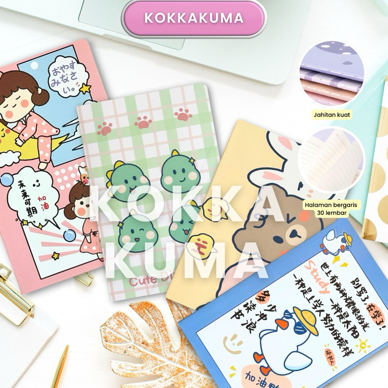 

( KKM ) Notebook / Buku Tulis A5 Garis Motif Karakter Momo / Cewek Korea / Lucu Jahit isi 30 lembar Soft Cover