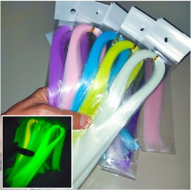 Bulu sutra halus jumbo glow in the dark serat kain fosfor umpan gid umpan pancing menyala dalam gela