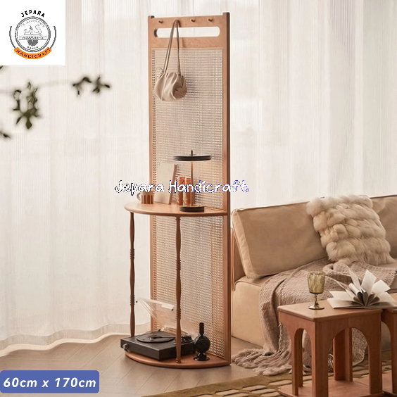 Penyekat Ruangan Kayu Minimalis Modern | Partisi Sliding Sketsel Rotan | Sekat Ruang Tamu Gantungan