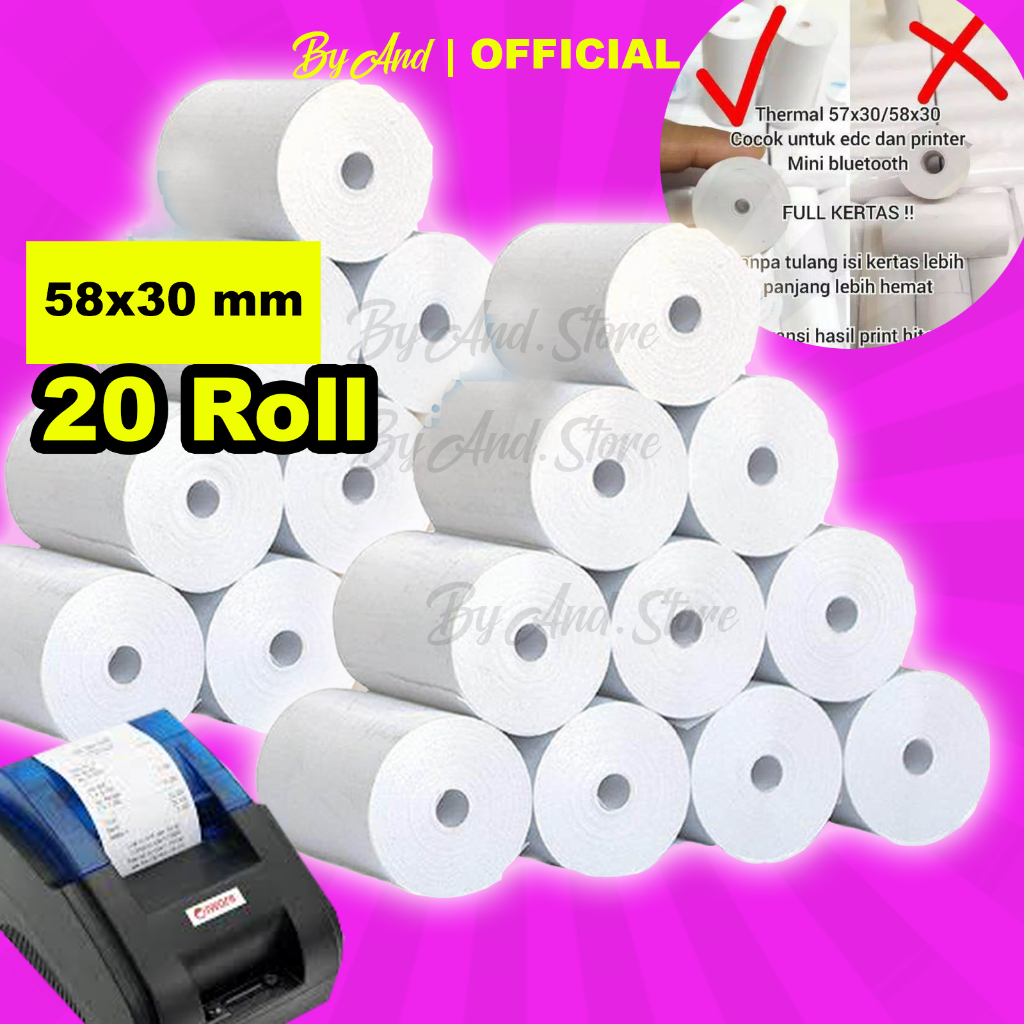 

(CEPAT KIRIM) 20 ROLL KERTAS STRUK THERMAL PAPER ROLL 58MM 58x30 57x30 TERMAL EDC THERMAL PRINTER 58MM CORELESS KASIR RECEIPT