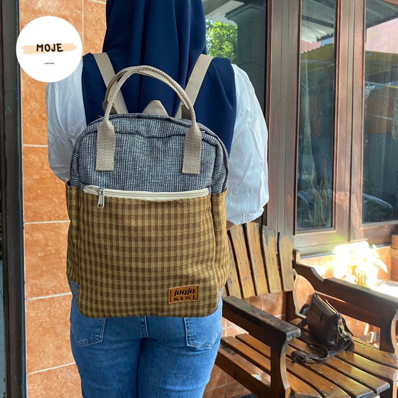 tas ransel /backpack bahan goni sintetis tebal mix goni motif termurah by moje jogja