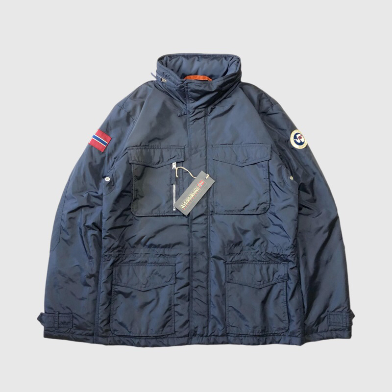 Napapijri Geographic New Liman Nylon Hooded Cold Weather Parka Expedition Jacket Blue Marine