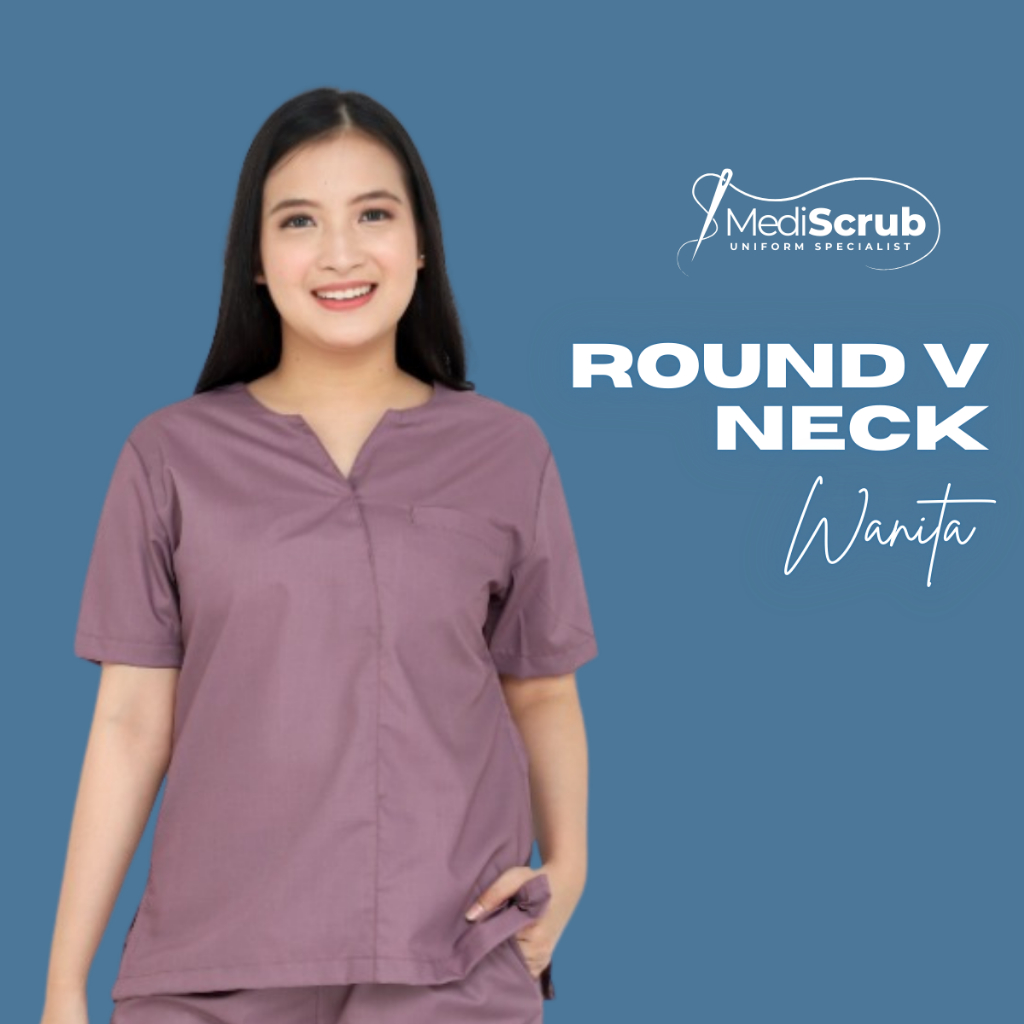 Baju Jaga Scrub Medis Dokter Perawat ROUND V NECK SCRUB KANCING ATAS - Dokter Perawat Mediscrub
