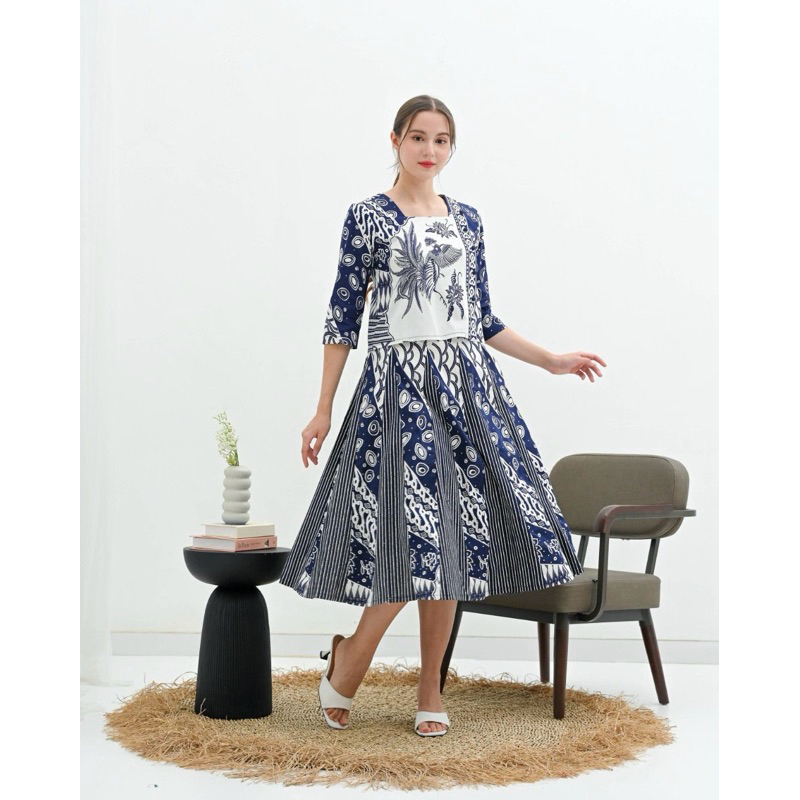 Atasan batik wanita lengan panjang / Rok batik modern / setelan batik kantor katun stretch / 332 pan