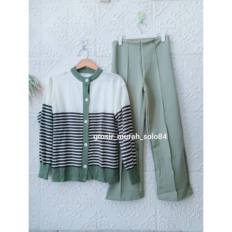 Setelan Jumbo Wanita Nikitaa Atasan Rajut Tebal + Celana Cutbray Bahan Scuba