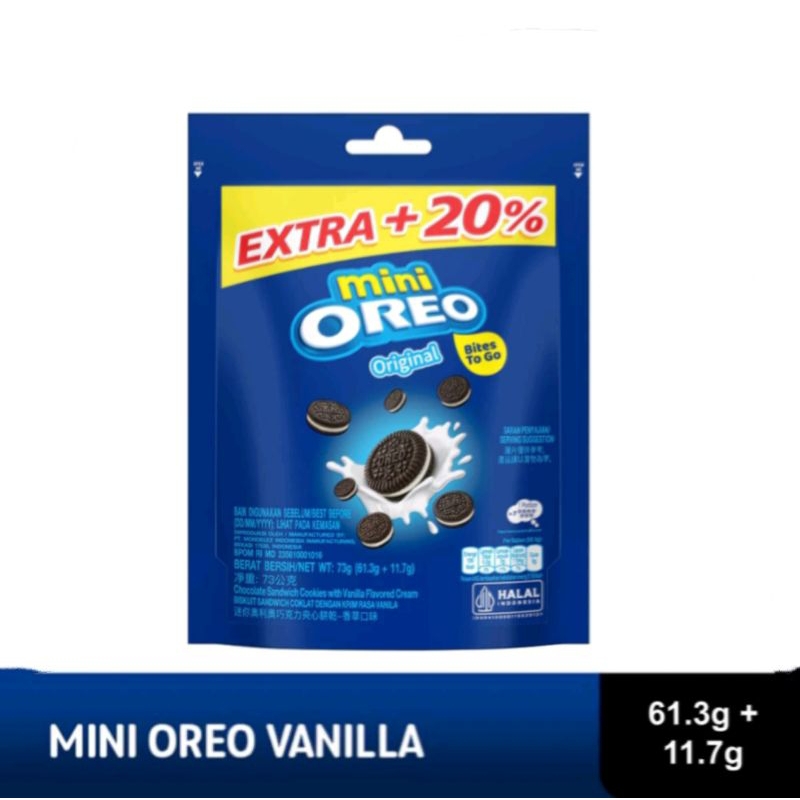 

Oreo Mini Biskuit Vanilla 61,3Gr - Original,Krim Coklat,Strawberry / Biskuit Vanilla / Oreo Vanila / Biskuit Rasa Coklat / Biskuit Traveling Pack / Biskuit Krim Coklat / Biskuit Rasa Stroberi / Hampers Ultah / Snack Ultah / Snack Keluarga/Oreo Family Pack