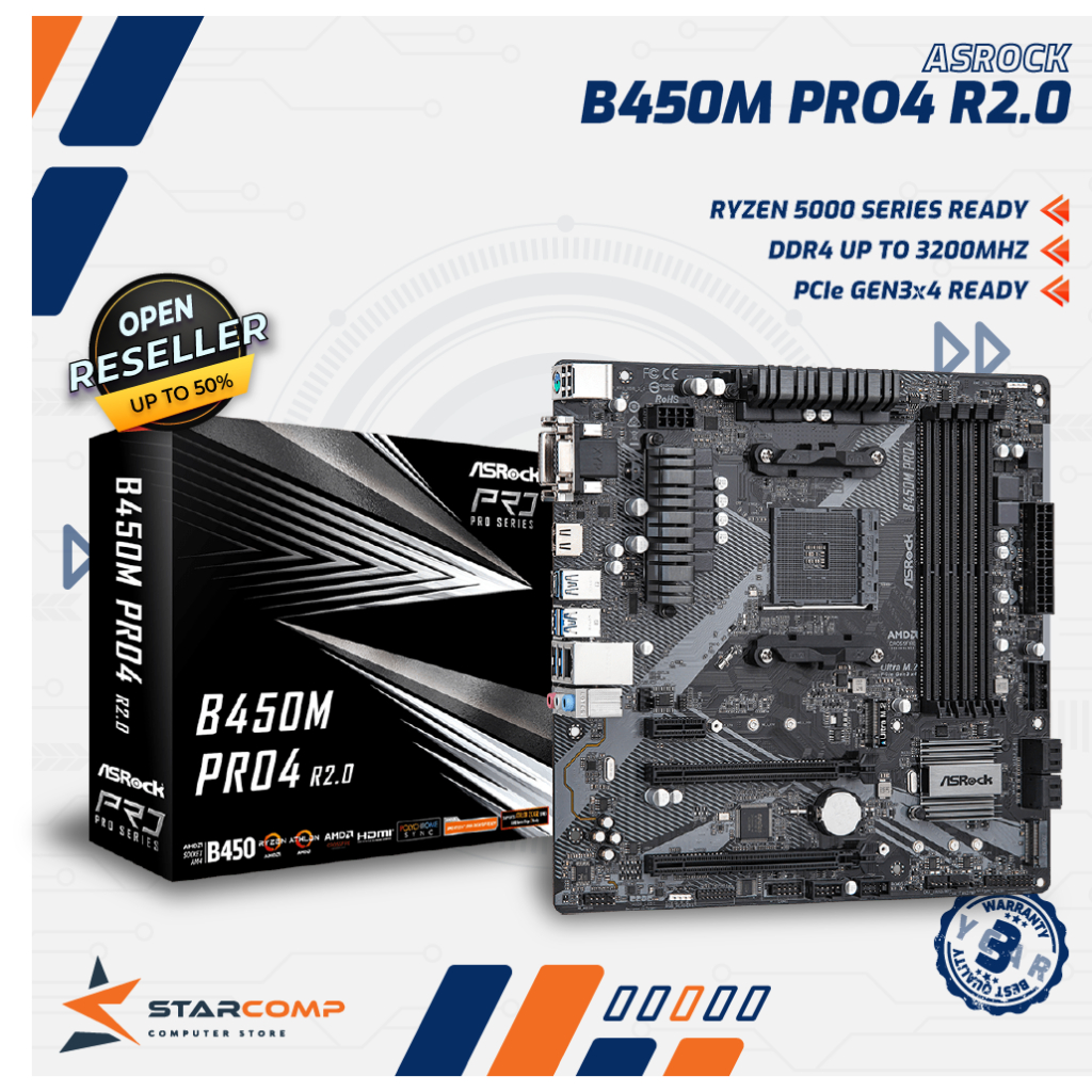 ASRock B450M Pro4 R2.0 Motherboard AMD AM4 Pro 4