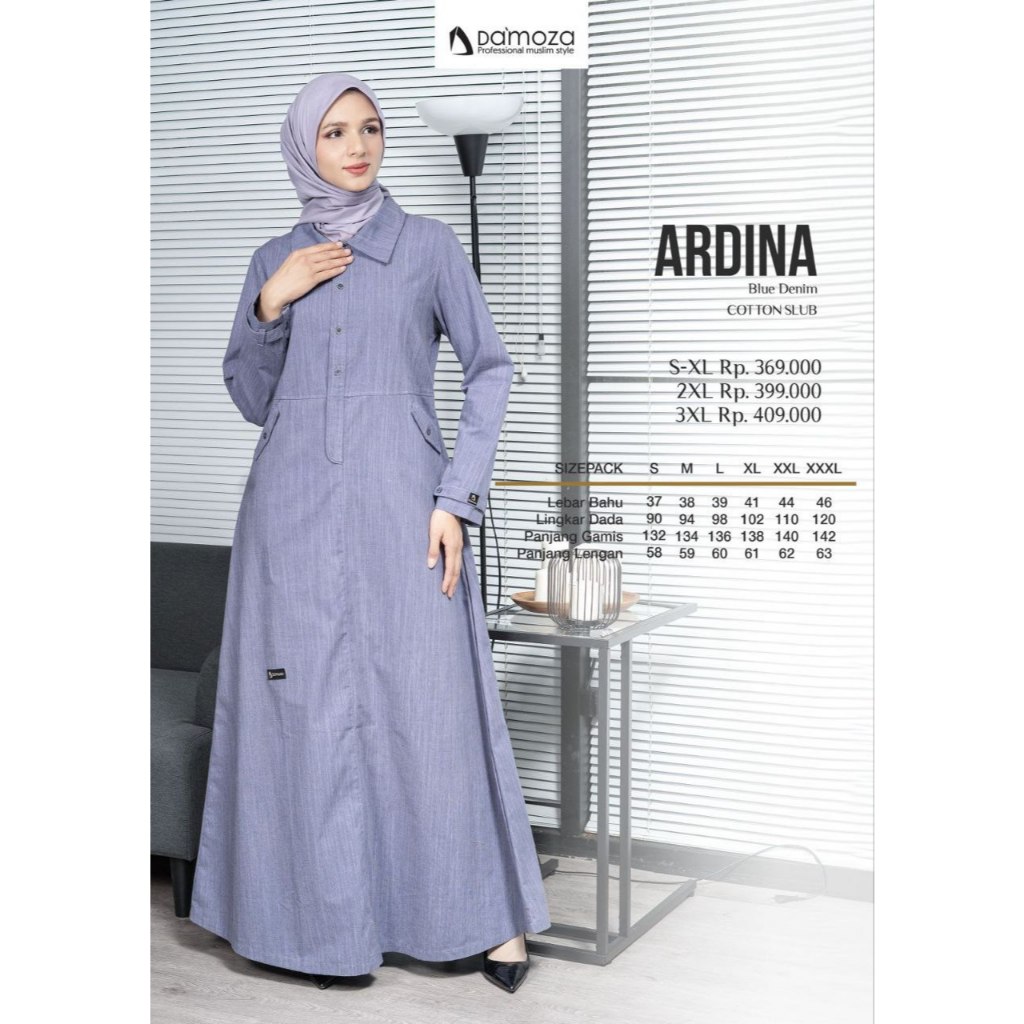 Gamis DAMOZA ARDINA BLUE DENIM | Gamis Katun ORI DAMOZA | COD