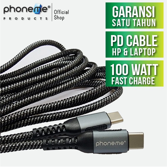 PhoneMe PD Cable 100w Nylon Woven 2M Kabel Data Type C - C