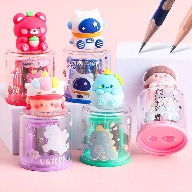 

Rautan Pensil Dan Penghapus/Peraut Pensil Dengan Karakter Dino/Bear/Space